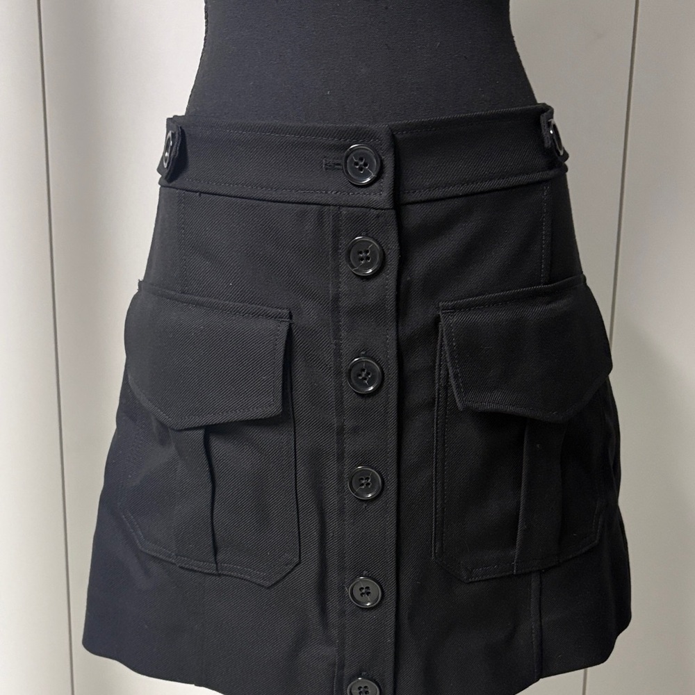 Black Button-Front Skirt with Pockets
